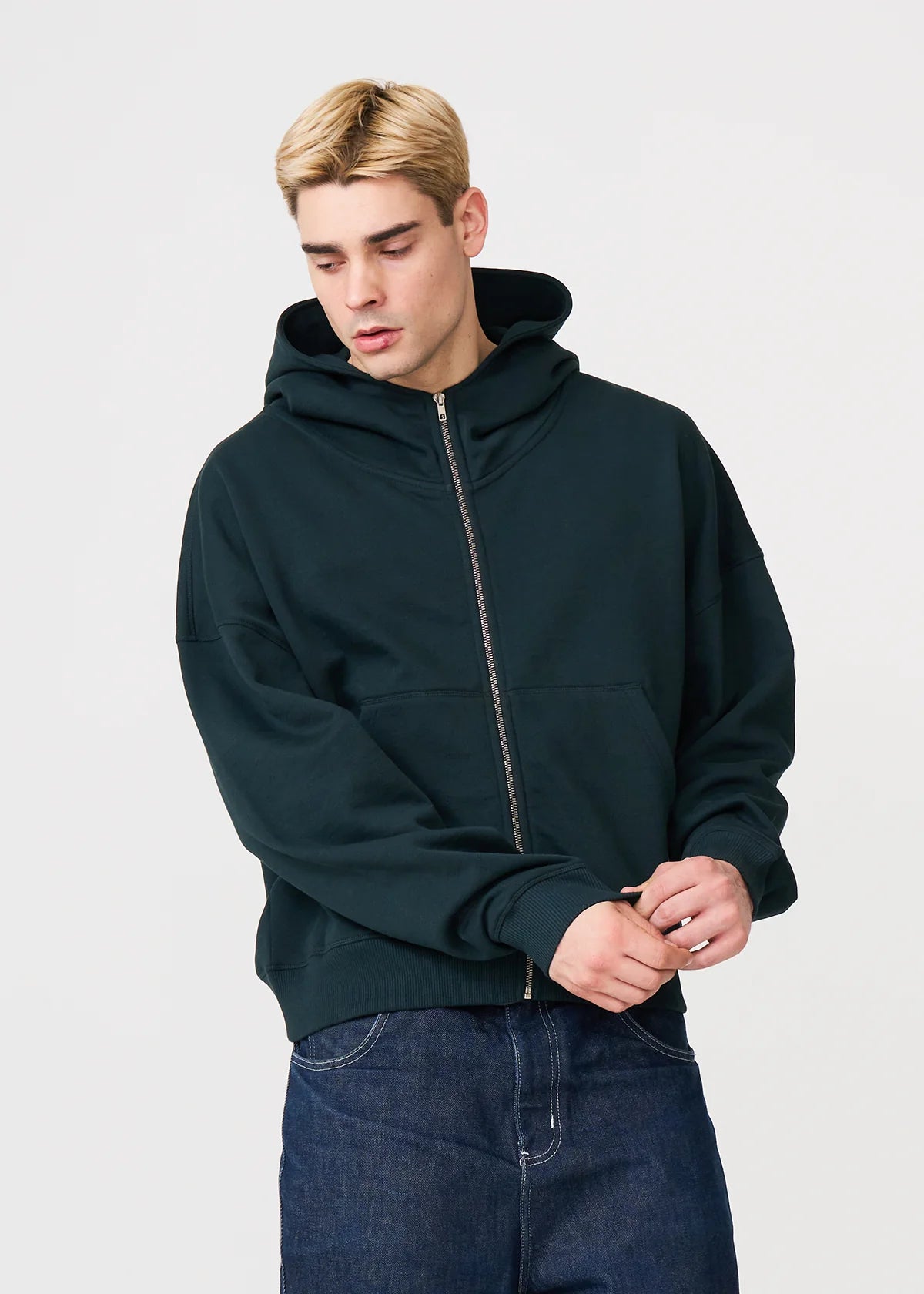 14 OZ Dark Green Full-Zip Fleece Hoodie