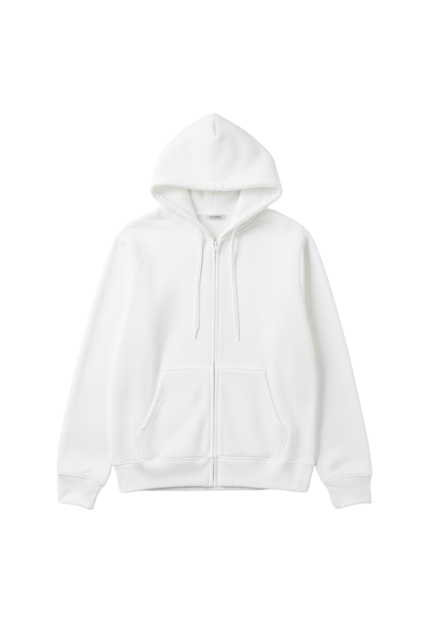 10 OZ White Heavyweight Zip-Up Hoodie