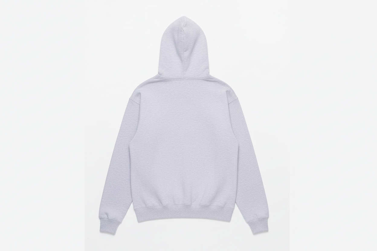 Gray 14 OZ Heavyweight Hoodie Luxury Flat Lay Back View