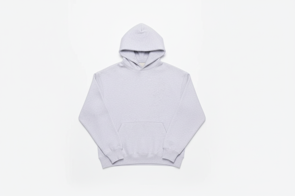 Gray 14 OZ Heavyweight Hoodie Luxury Flat Lay Front View