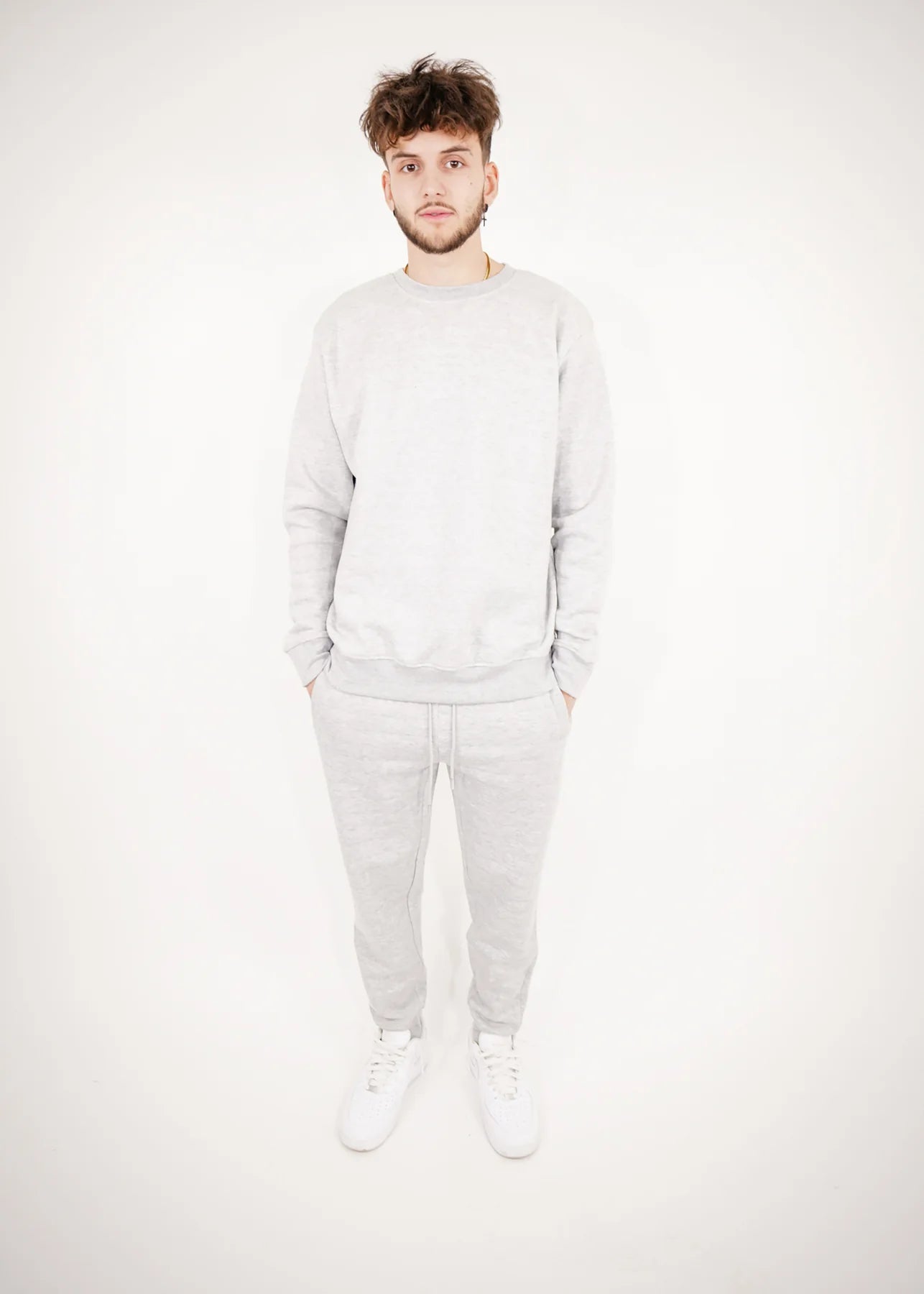 Gray Tight Fleece Crew-Neck SweatSuit