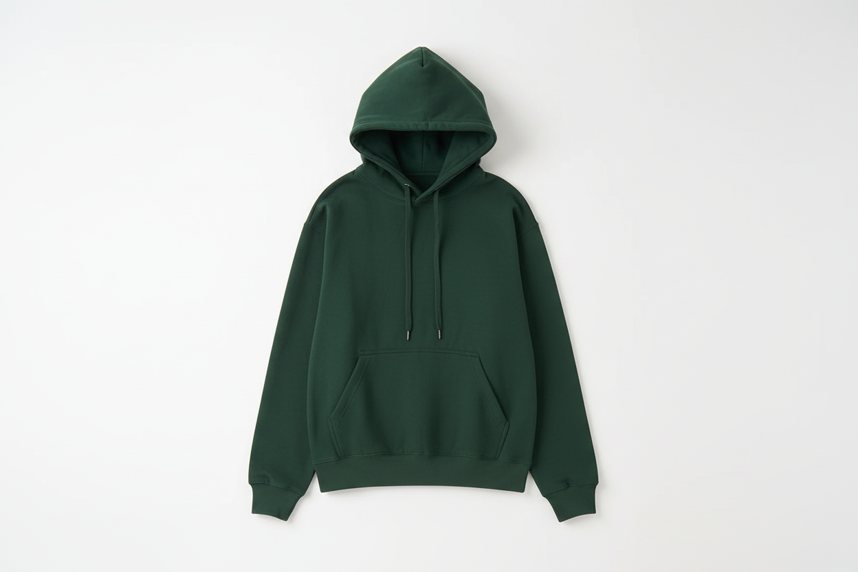 Hunter Green 10 OZ Hoodie Luxury Flat Lay Front View
