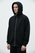 14 OZ Black Oversized Full-Zip Fleece Hoodie