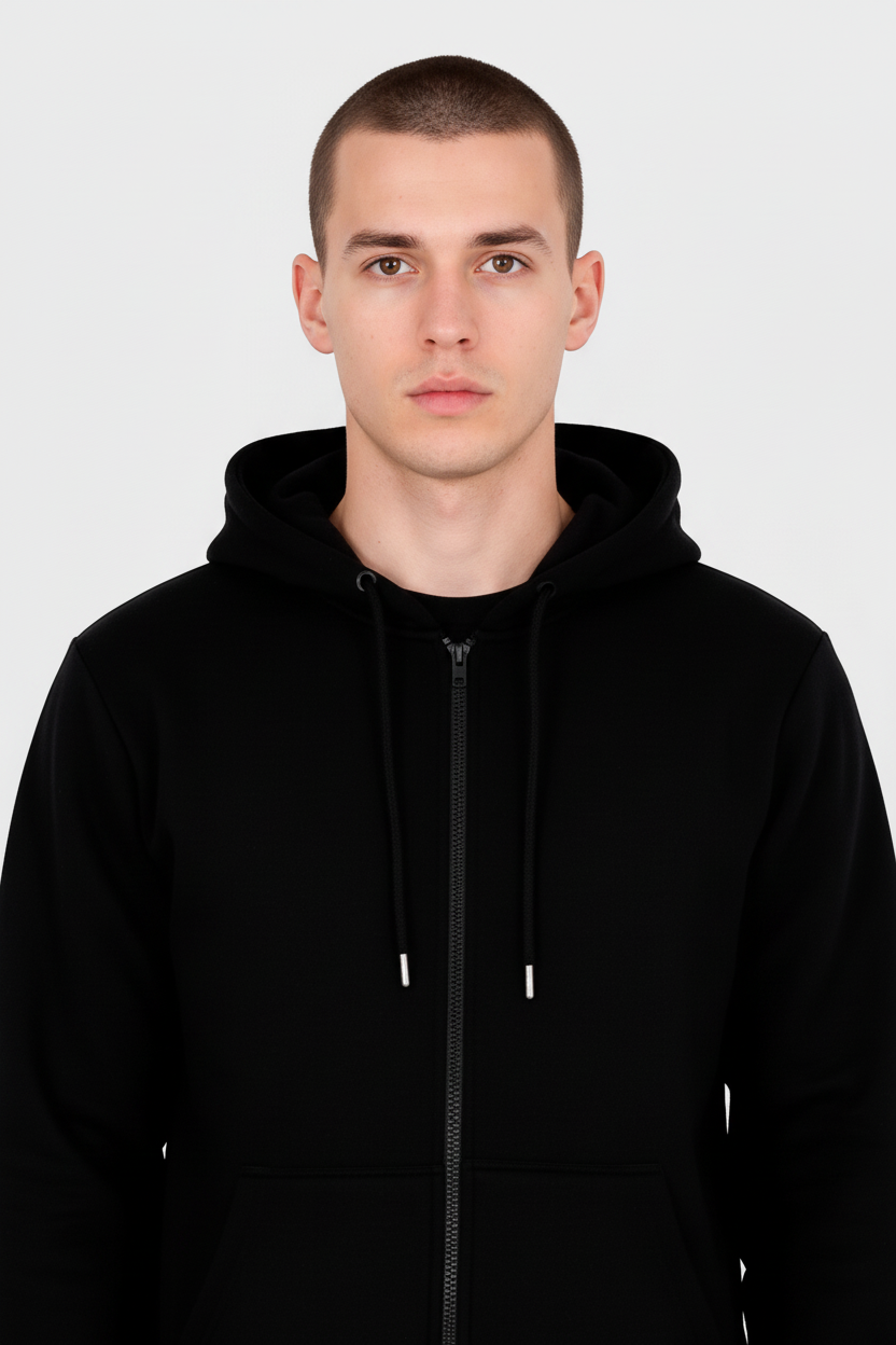 10 OZ Black Fleece Zip-Up Hoodie
