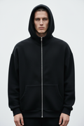 14 OZ Black Oversized Full-Zip Fleece Hoodie
