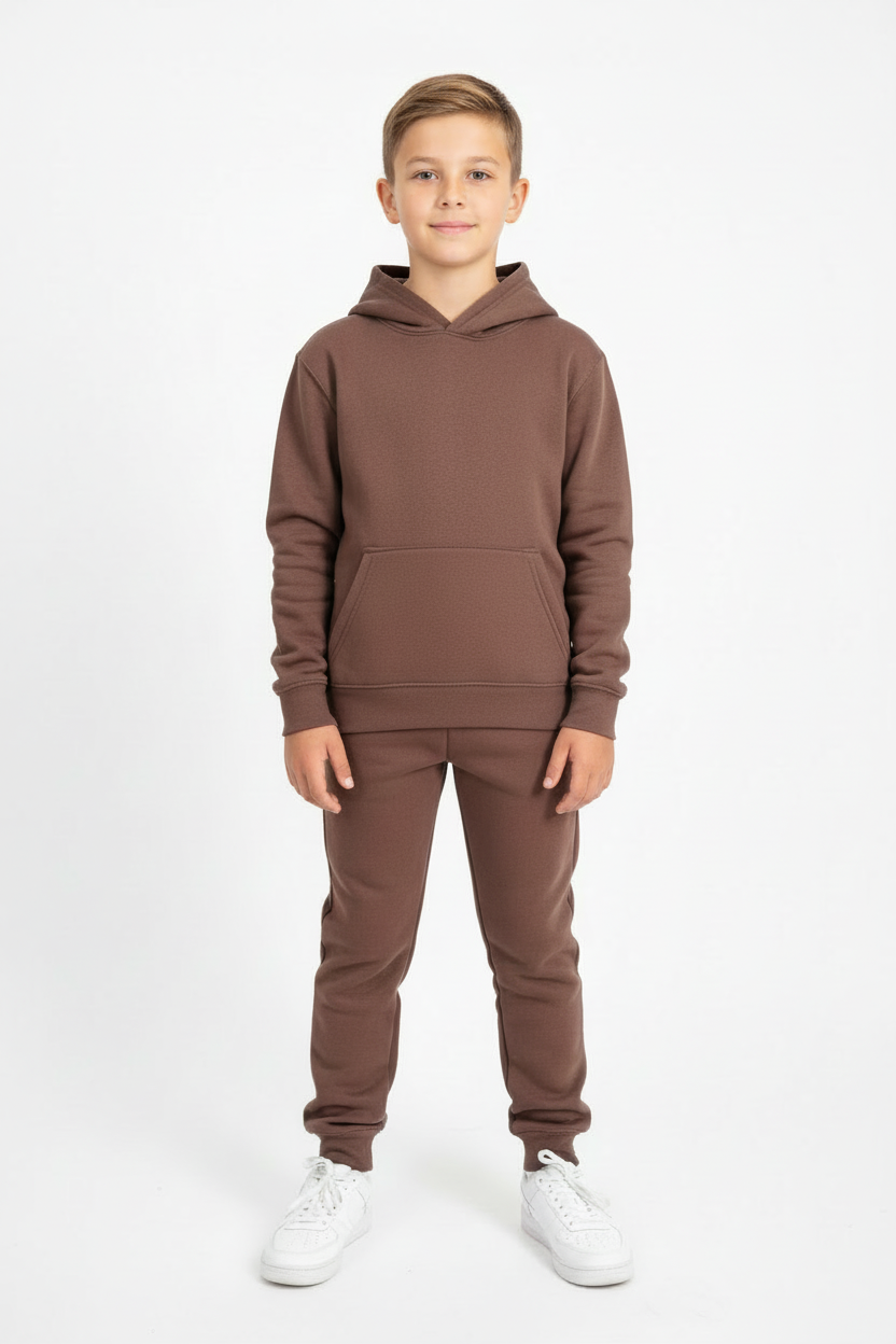 Kids 10 OZ Brown Soft Fleece Sweatsuit