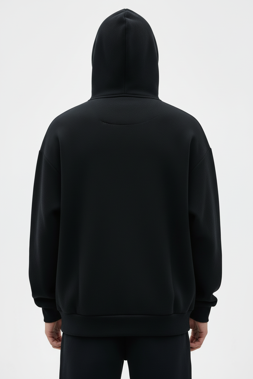 14 OZ Black Oversized Full-Zip Fleece Hoodie