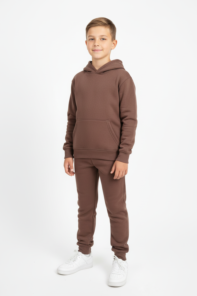 Kids 10 OZ Brown Soft Fleece Sweatsuit