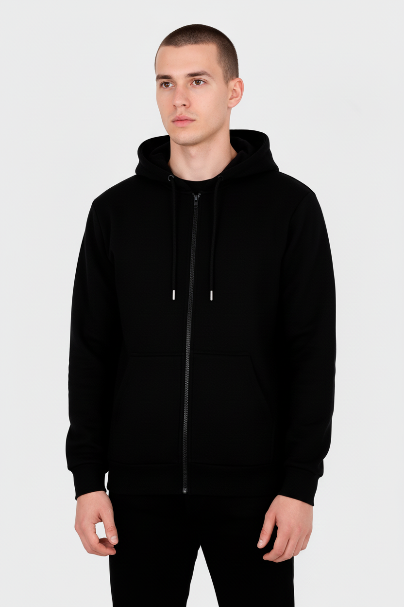 10 OZ Black Fleece Zip-Up Hoodie
