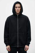 14 OZ Black Oversized Full-Zip Fleece Hoodie