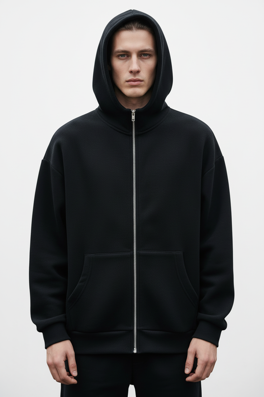 14 OZ Black Oversized Full-Zip Fleece Hoodie