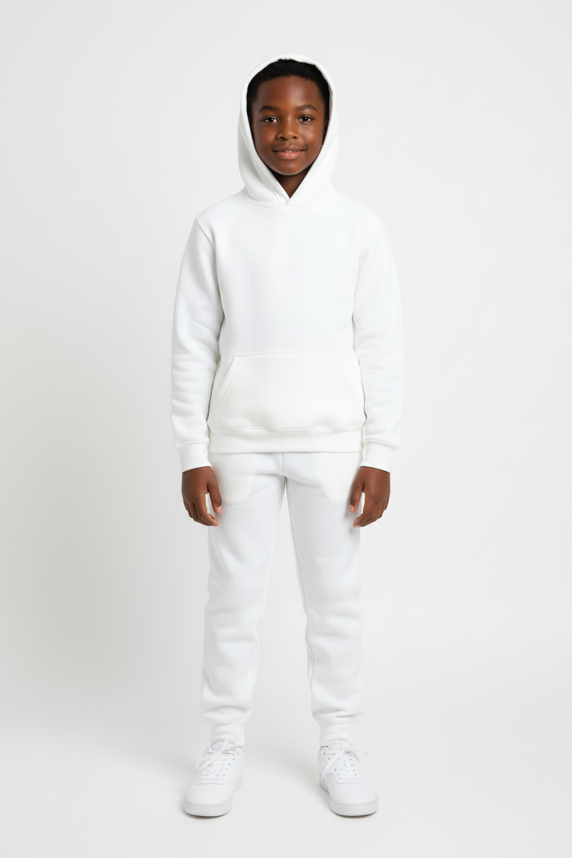 Kids 10 OZ White Soft Fleece Sweatsuit