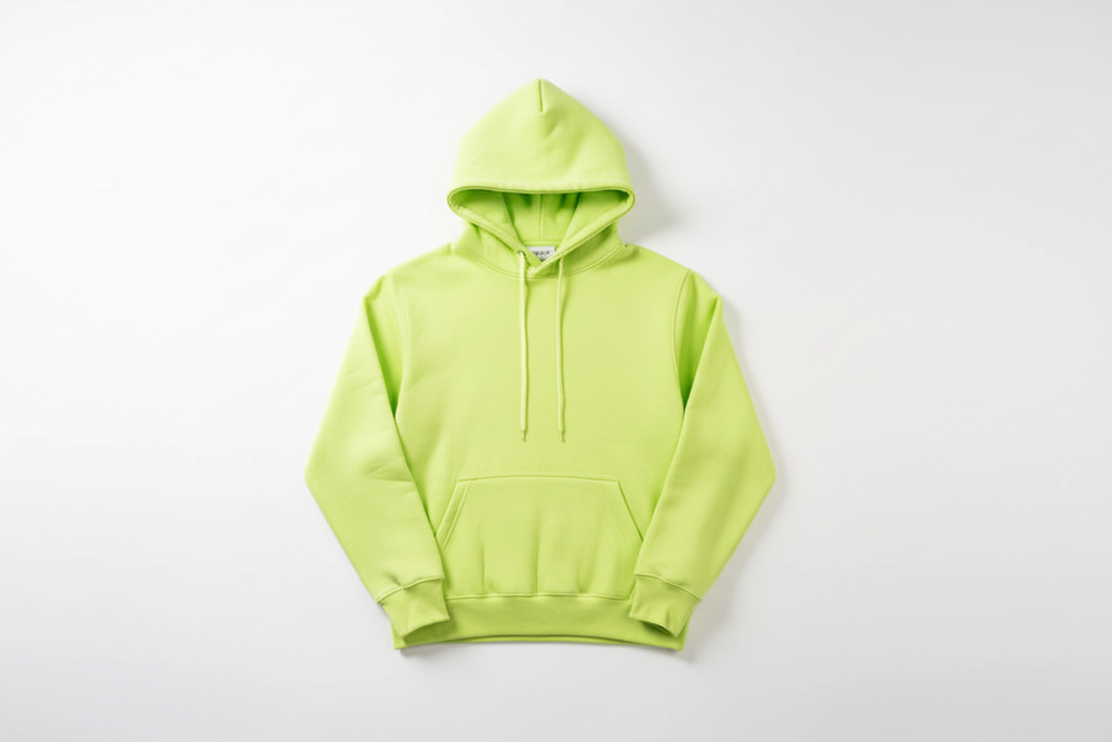 Lime Green 10 OZ Hoodie Luxury Flat Lay Front View