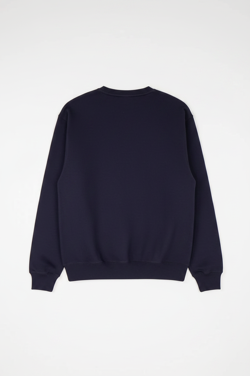 Navy Crewneck — Fleece, No Tag, Portrait Layout