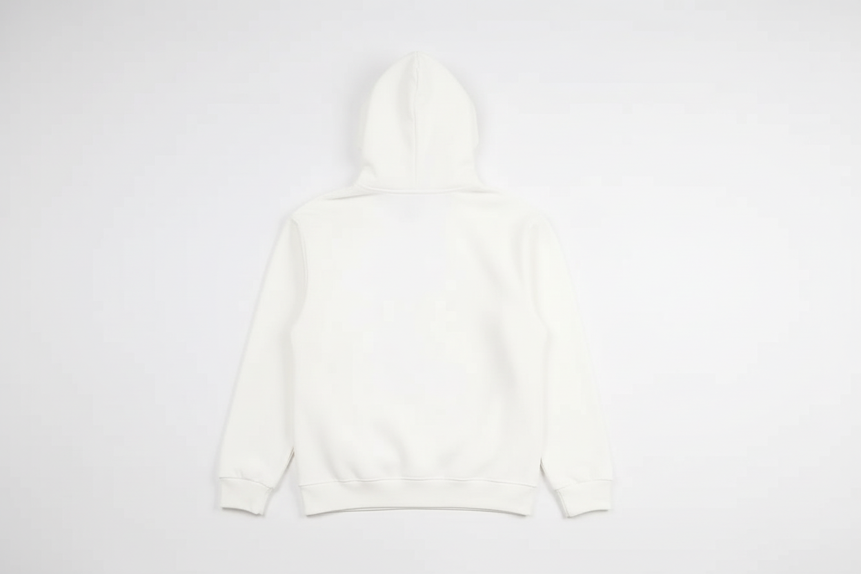 Off-White 12 OZ Tight Fleece Hoodie Luxury Flat Lay Back View - Metal Tips