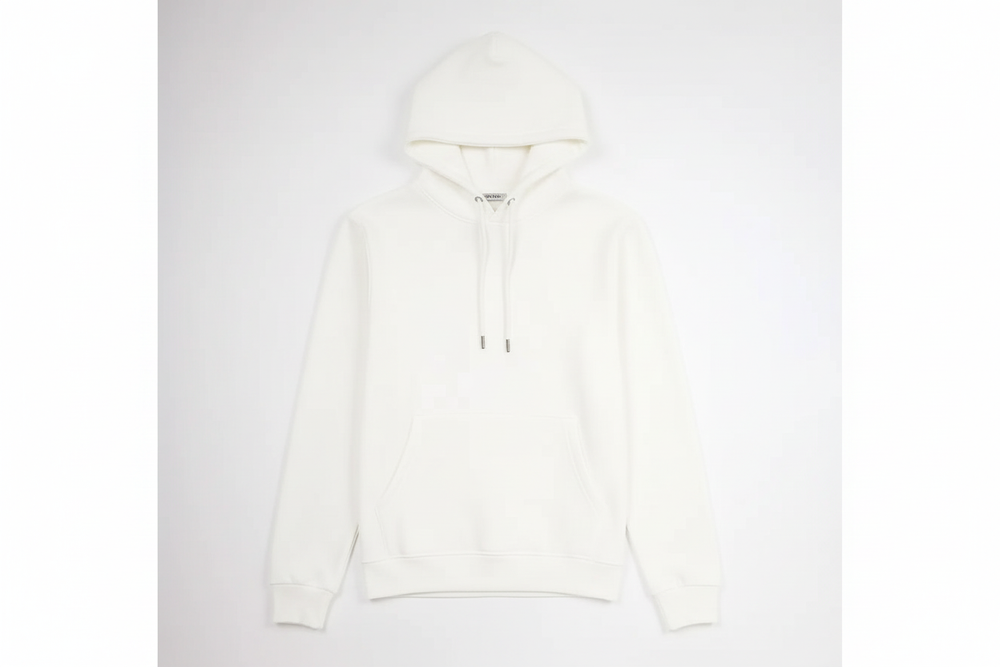 Off-White 12 OZ Tight Fleece Hoodie Luxury Flat Lay Front View - Metal Tips