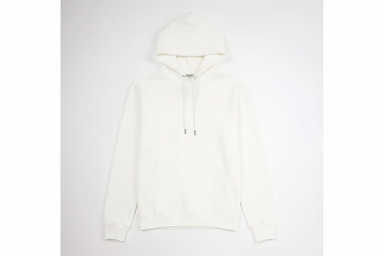 Off-White 12 OZ Tight Fleece Hoodie Luxury Flat Lay Front View - Metal Tips