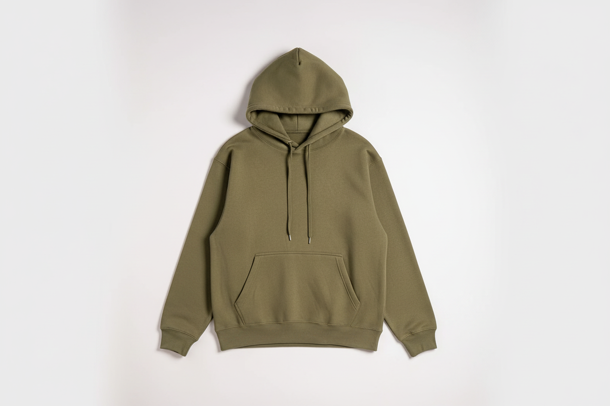 Olive Green 10 OZ Hoodie Luxury Flat Lay Front View