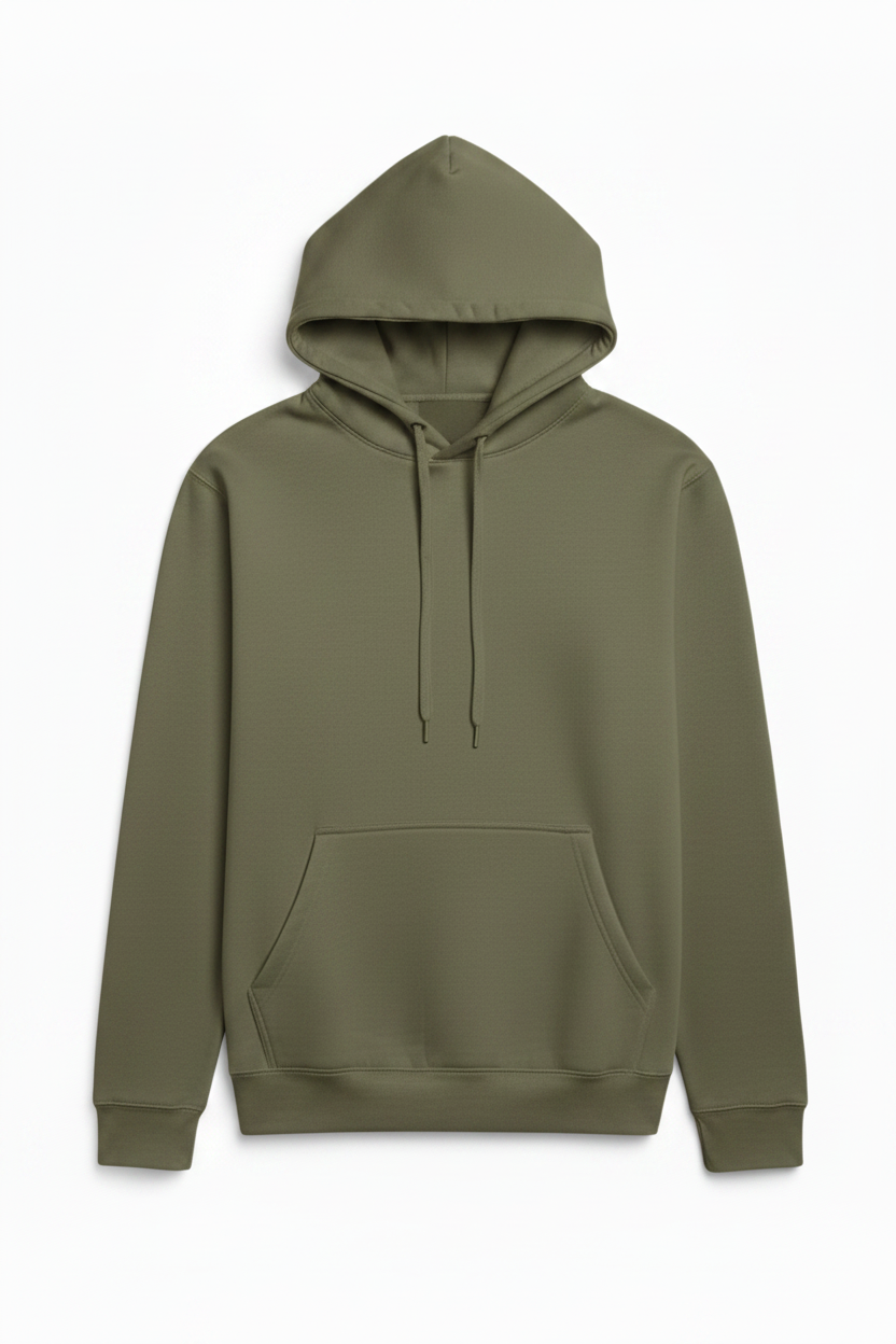 Olive Green Hoodie — Sky Blue Layout Match