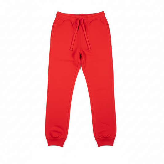 Red Heavy Blend Fleece Sweatpants Flat Lay - Correct Drawstrings