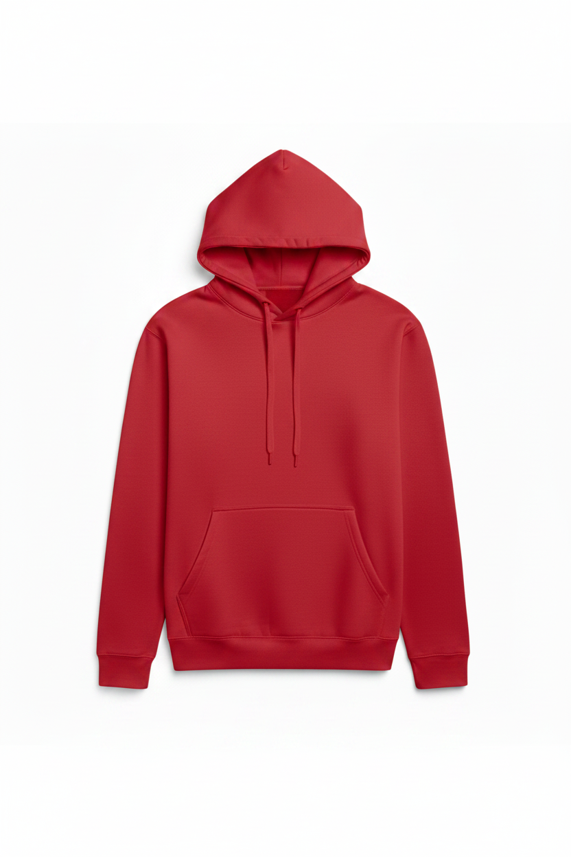 Red Tight Fleece Hoodie — Sky Blue Layout Match