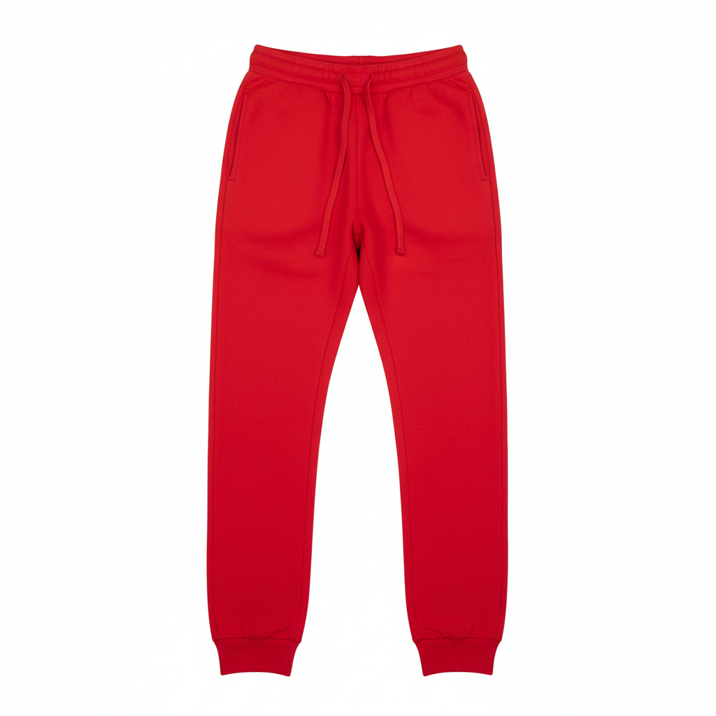 Red Tight Fleece Sweatpants Flat Lay