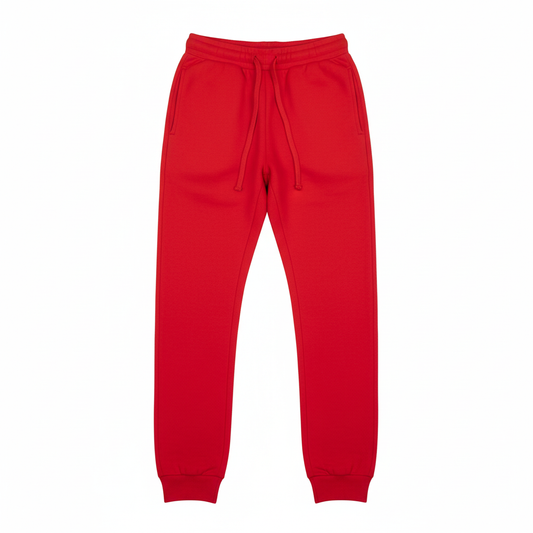 Red Tight Fleece Sweatpants Flat Lay