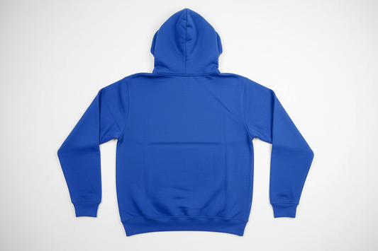Royal Blue 12 OZ Tight Fleece Hoodie Luxury Flat Lay Back View