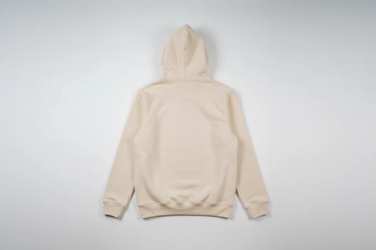 Sand 12 OZ Tight Fleece Hoodie Luxury Flat Lay Back View