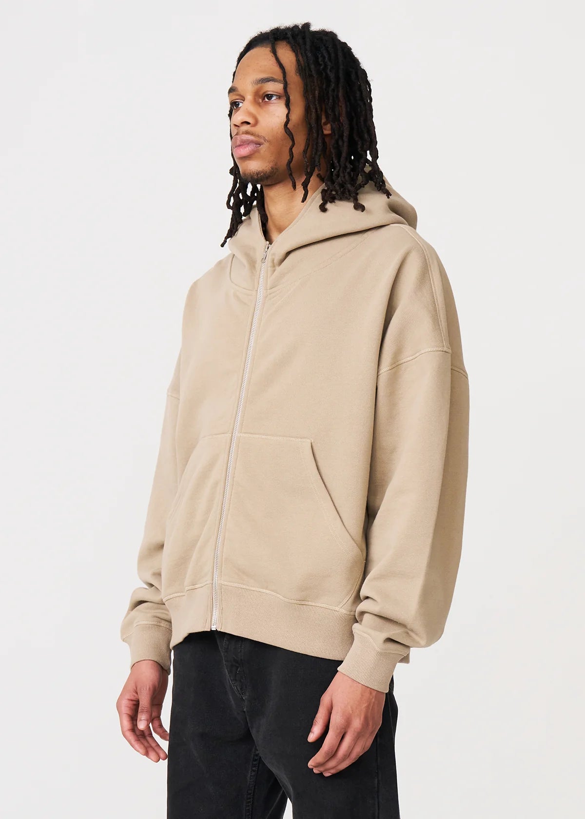 14 OZ Sand Full-Zip Fleece Hoodie