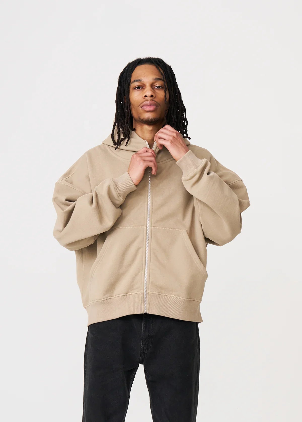 14 OZ Sand Full-Zip Fleece Hoodie
