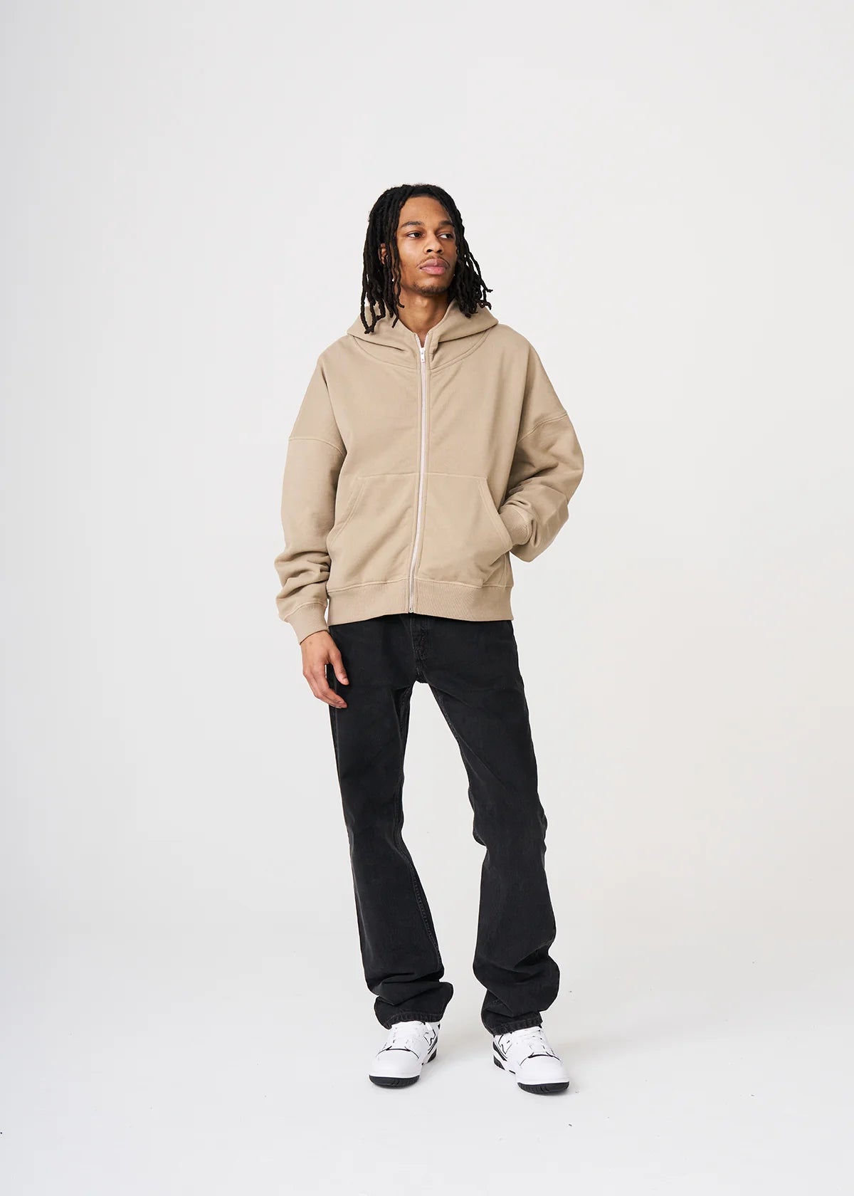 14 OZ Sand Full-Zip Fleece Hoodie