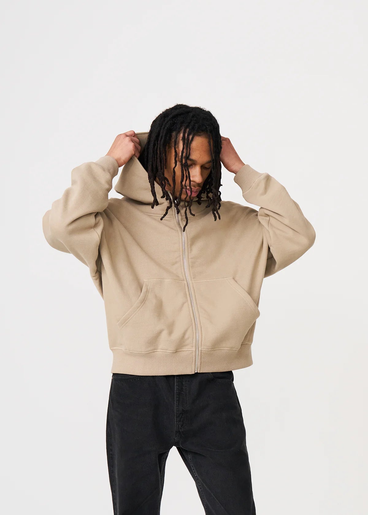14 OZ Sand Full-Zip Fleece Hoodie
