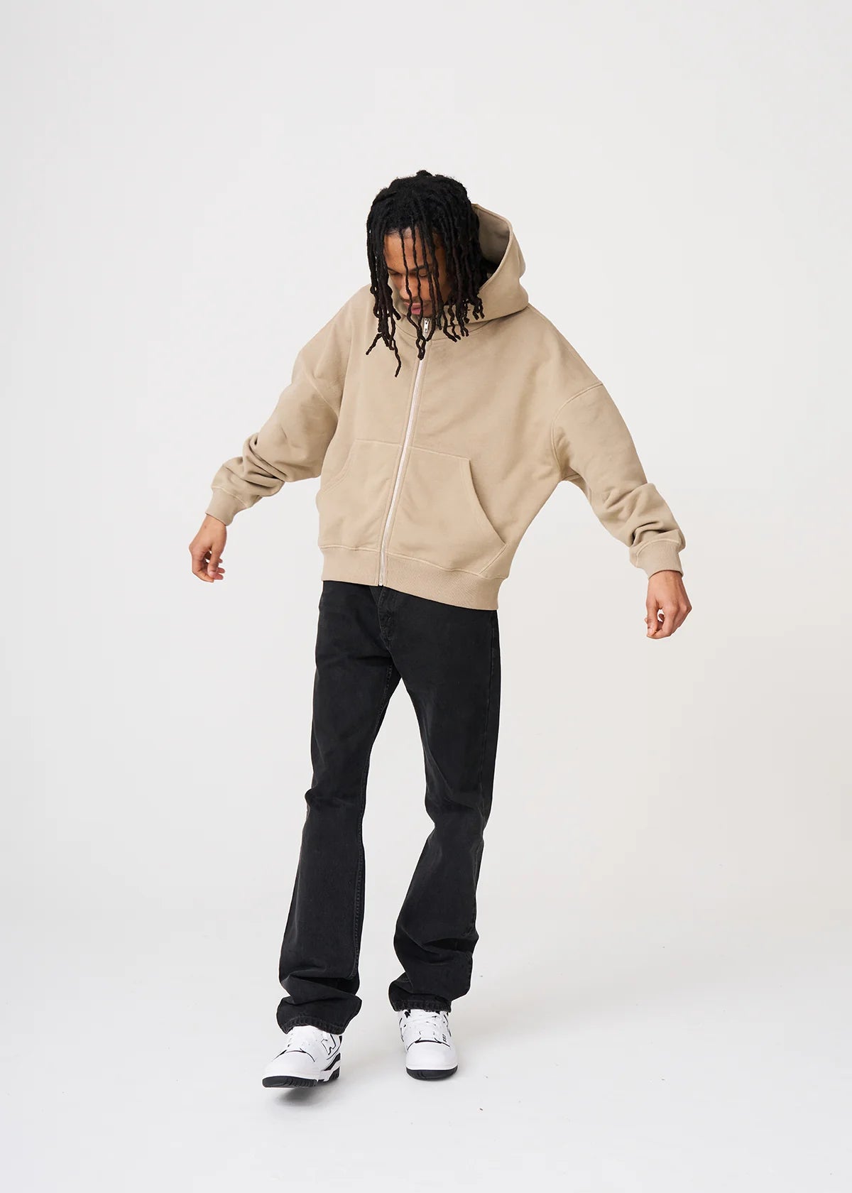 14 OZ Sand Full-Zip Fleece Hoodie