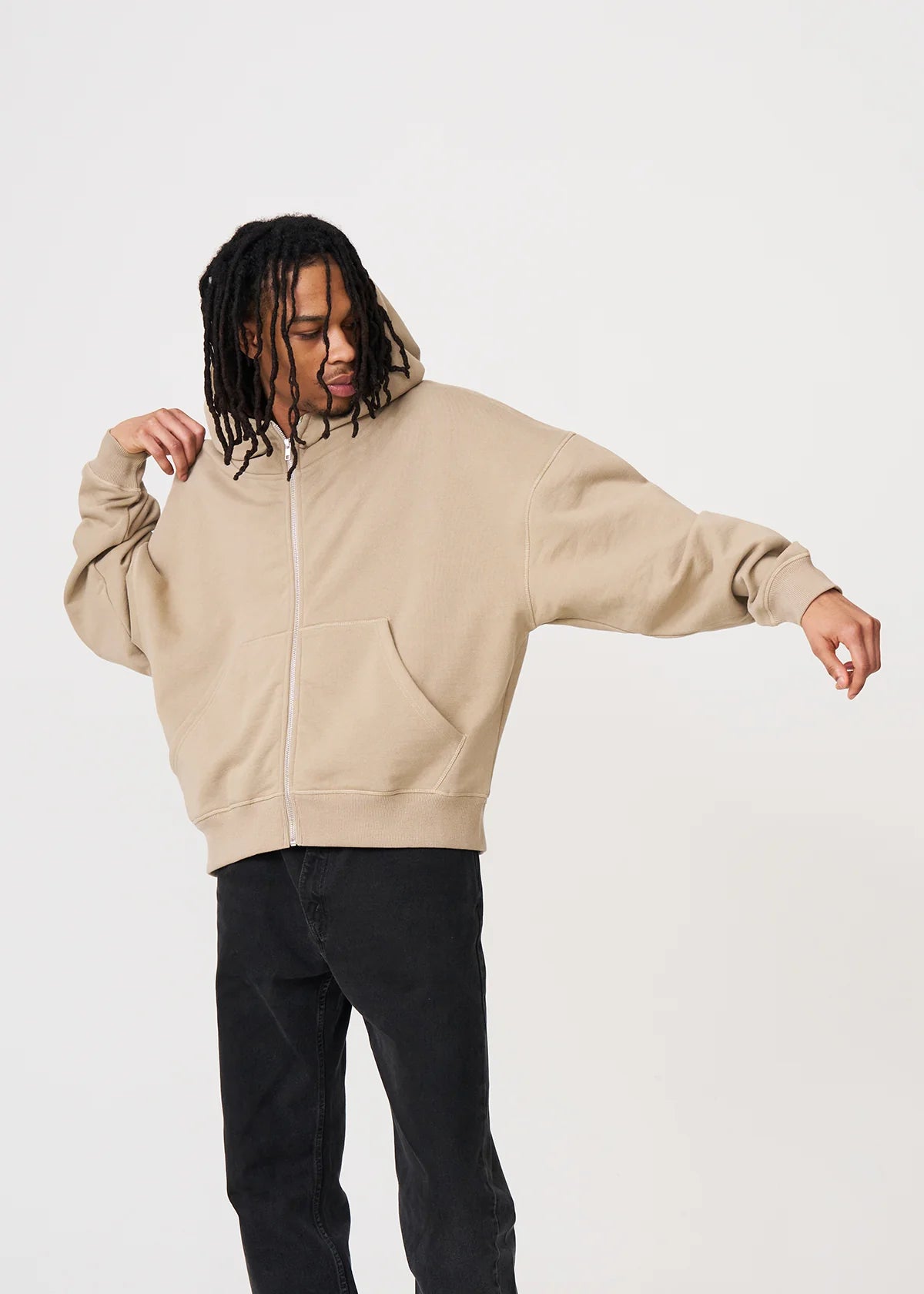 14 OZ Sand Full-Zip Fleece Hoodie