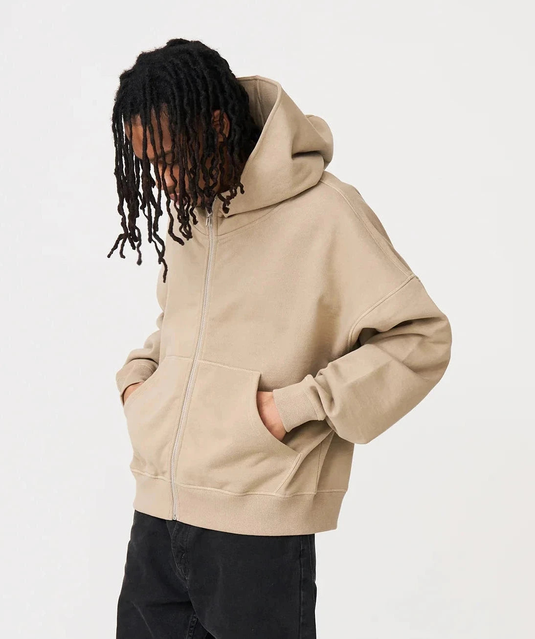14 OZ Sand Full-Zip Fleece Hoodie