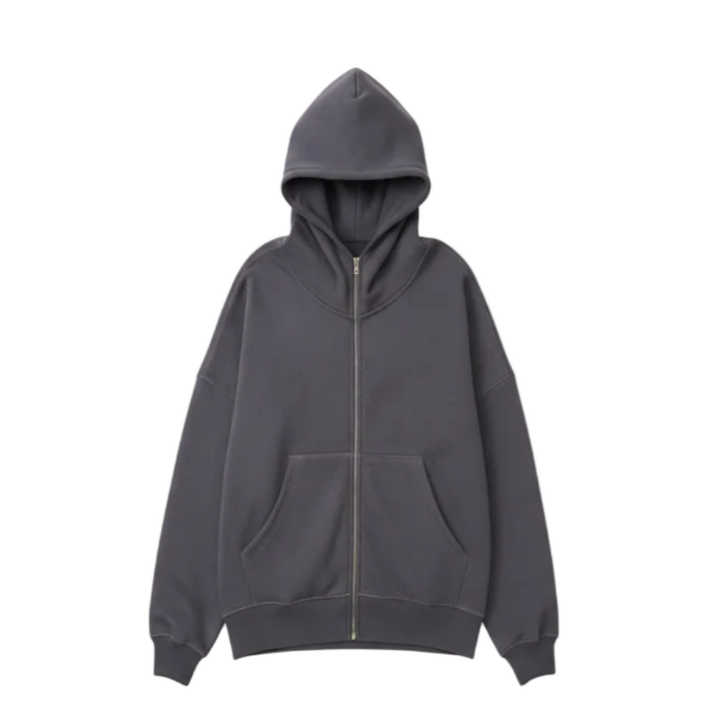 Shadow 14 OZ Full-Zip Fleece Hoodie Luxury Flat Lay Front View - No Drawstrings