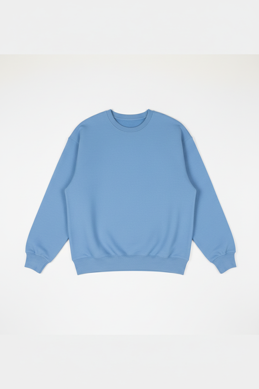 Sky Blue Crew Neck Flat Lay - Pure White
