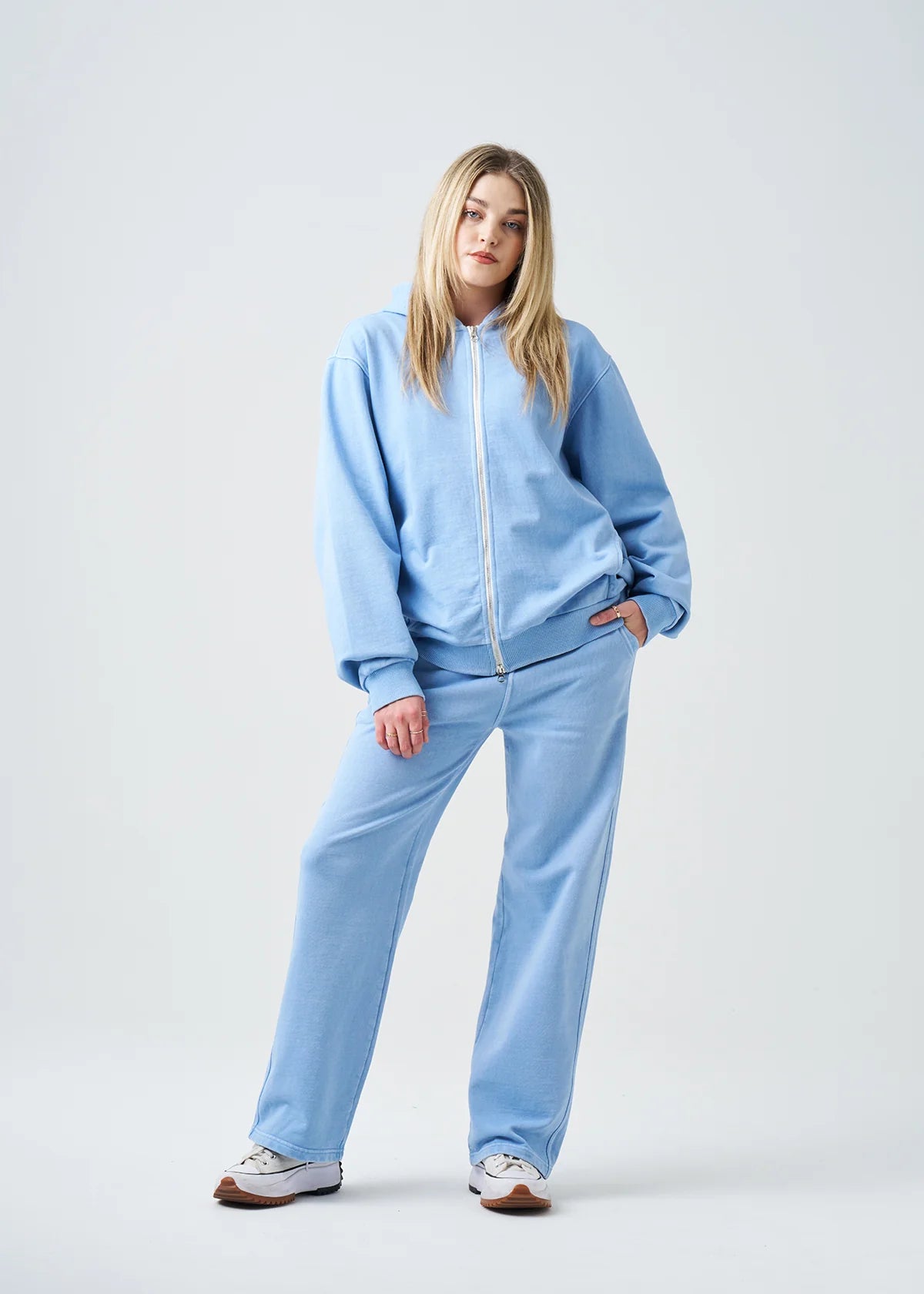 Pigment Blue 14 Ounce Garment Dye Fleece Hooded Sweatsuit
