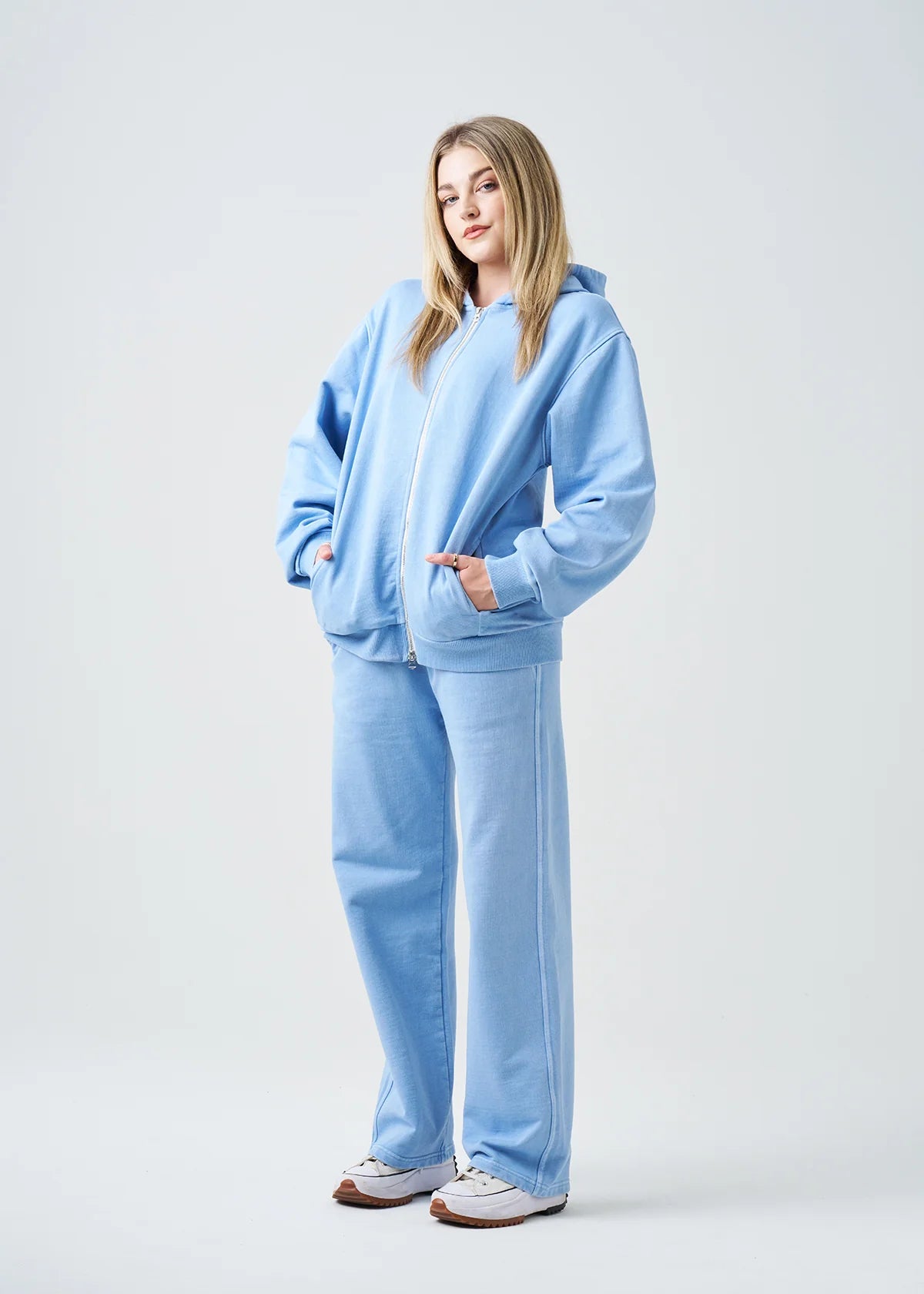 Pigment Blue 14 Ounce Garment Dye Fleece Hooded Sweatsuit