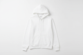 White 10 OZ Zip-Up Hoodie Luxury Flat Lay Front View with Drawstrings