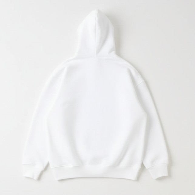 14 OZ White Drop Shoulder Basic Hoodie