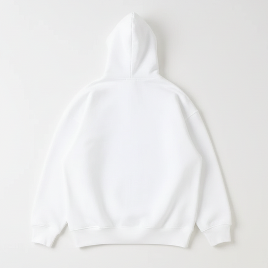 14 OZ White Drop Shoulder Basic Hoodie