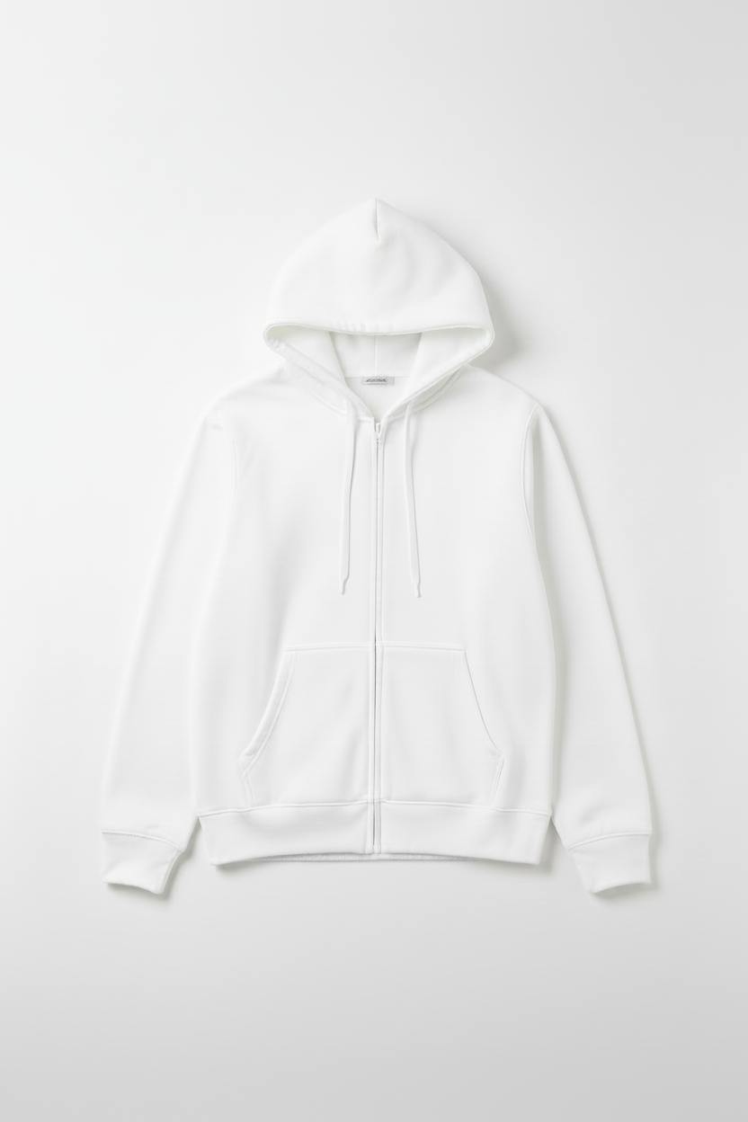 White Zip-Up — Clean Collar No Label