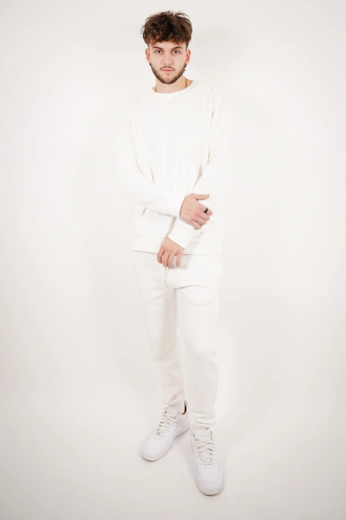White Tight Fleece Crew-Neck SweatSuit