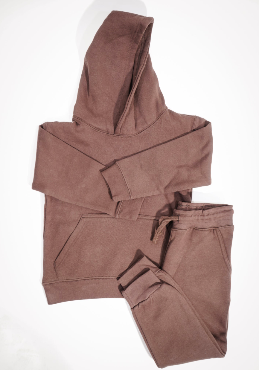 Kids 10 OZ Brown Soft Fleece Sweatsuit
