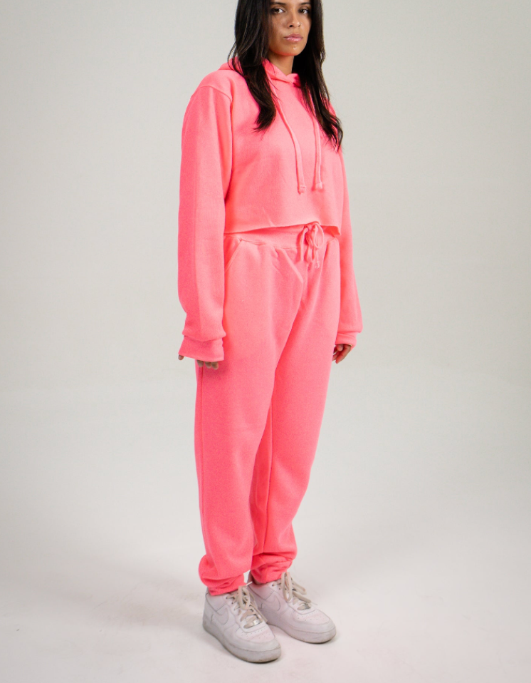 Neon Pink Crop Top SweatSuit – BLANK KINGDOM