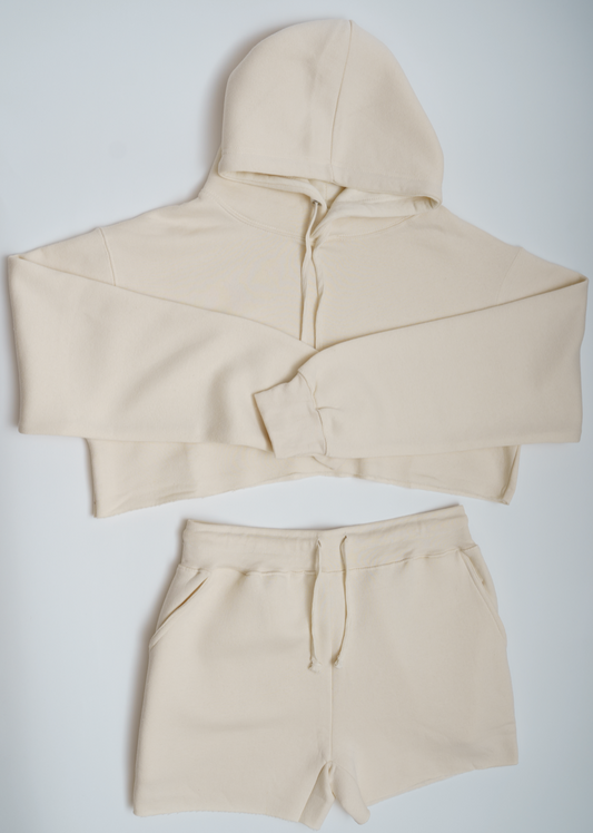 Off-White Crop Top Fleece Short Set