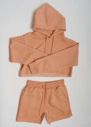 Peach Crop Top Fleece Short Set