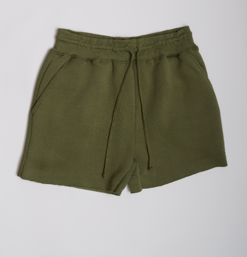 Olive Green Crop Top Fleece Short Set